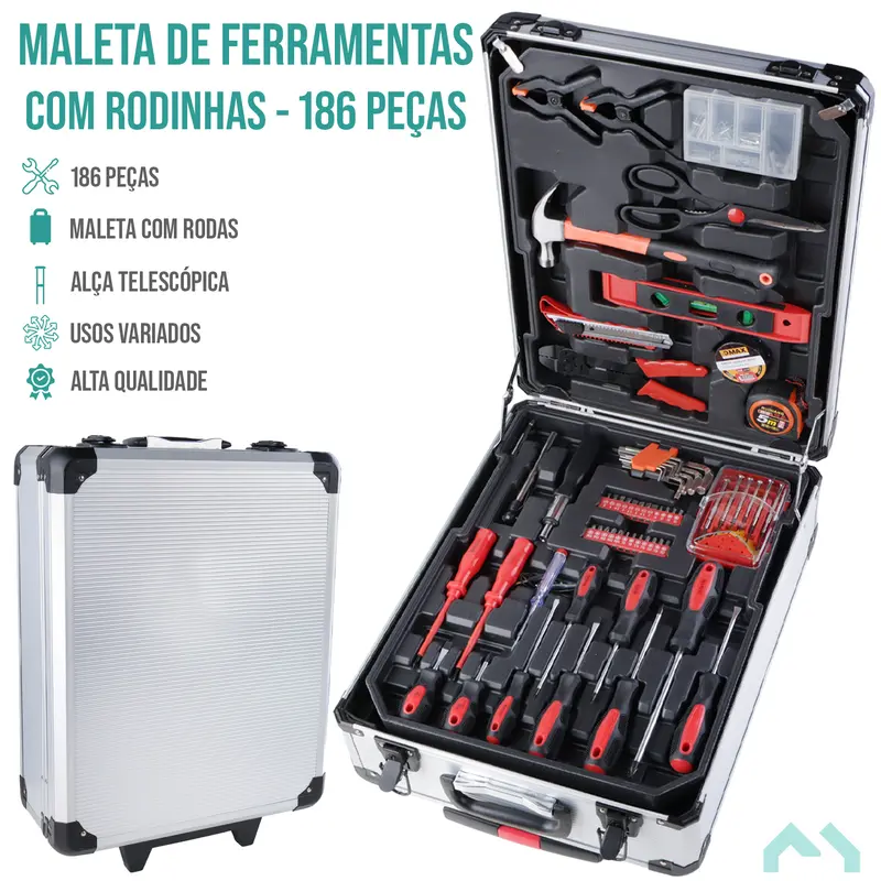Maleta Ferramentas 186 Peças Rodinhas E Alça Alira Home — foto 11