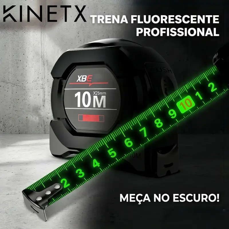 KINETX Trena Profissional 5M/7.5M/10M Alta Precisão Fita de Aço Carbono Fluorescente com Trava — foto 10