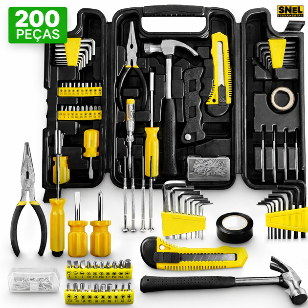 Kit Jogo De Ferramentas Completo 200 Pcs C/Soquetes Chaves Maleta