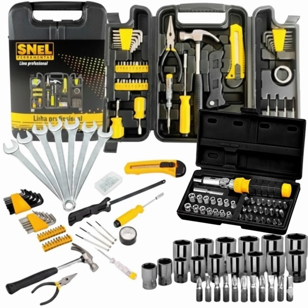 Kit Jogo Ferramentas com 247 Pecas Semiprofissional C/ Maleta Serviço Gerais Soquetes