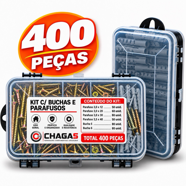 Kit 400 Peças Parafusos e Buchas