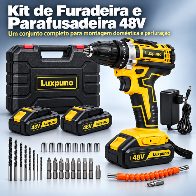A furadeira de impacto possui função três em um e pode ser equipada com uma ou duas baterias.