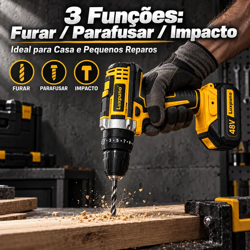 A furadeira de impacto possui função três em um e pode ser equipada com uma ou duas baterias. — foto 3