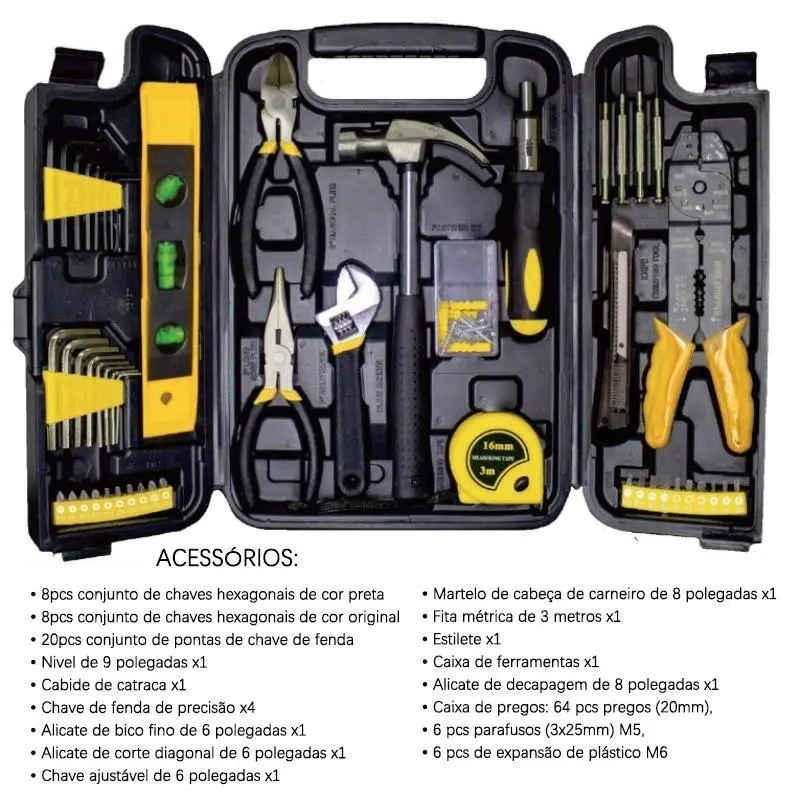 Kit Completo de Ferramentas com 126 Peças em Maleta Rígida Resistente, Conjunto Multifuncional para Reparos Domésticos, Reformas Residenciais e Projetos DIY Artesanais — foto 11