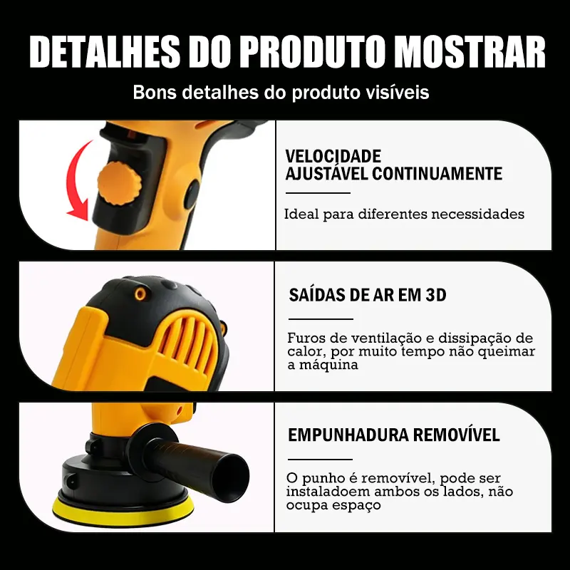 【ONE FER】Politriz Automotiva 950W, Velocidade Ajustável de até 5500 RPM, 110V/220V à Escolha | Kit Completo para Remoção de Riscos em Carros — foto 10