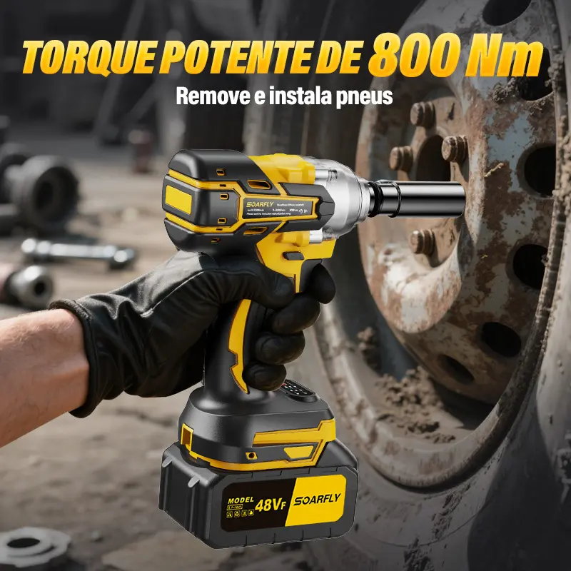 【SOARFLY】Chave de Impacto 3 em 1 - Kit Completo com 2 Baterias de 10 Células, 48Vf, 800Nm, Motor Brushless, Alta Performance (Impacto, Parafusadeira, Furadeira) — foto 4