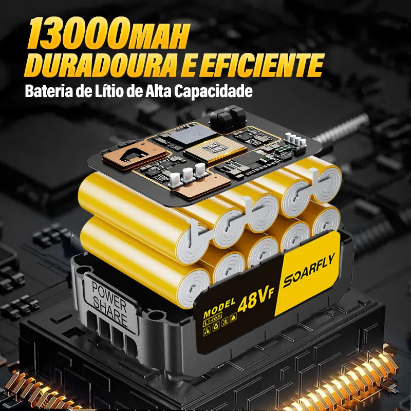 【SOARFLY】Chave de Impacto 3 em 1 - Kit Completo com 2 Baterias de 10 Células, 48Vf, 800Nm, Motor Brushless, Alta Performance (Impacto, Parafusadeira, Furadeira) — foto 6