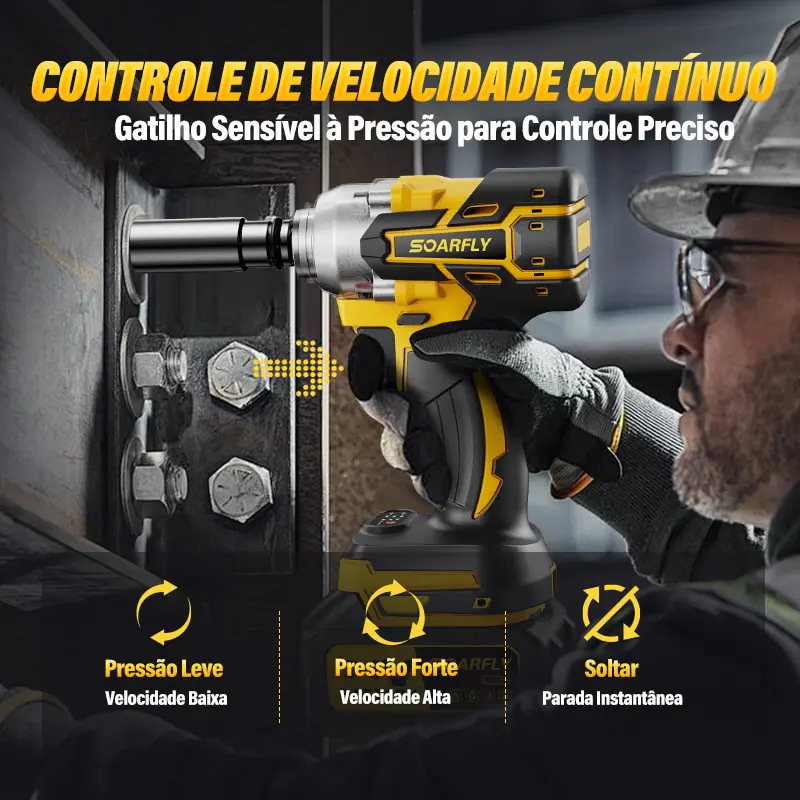 【SOARFLY】Chave de Impacto 3 em 1 - Kit Completo com 2 Baterias de 10 Células, 48Vf, 800Nm, Motor Brushless, Alta Performance (Impacto, Parafusadeira, Furadeira) — foto 7