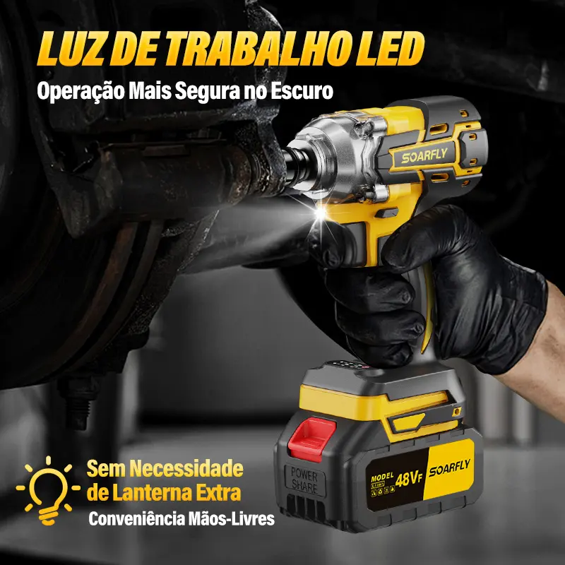 【SOARFLY】Chave de Impacto 3 em 1 - Kit Completo com 2 Baterias de 10 Células, 48Vf, 800Nm, Motor Brushless, Alta Performance (Impacto, Parafusadeira, Furadeira) — foto 9