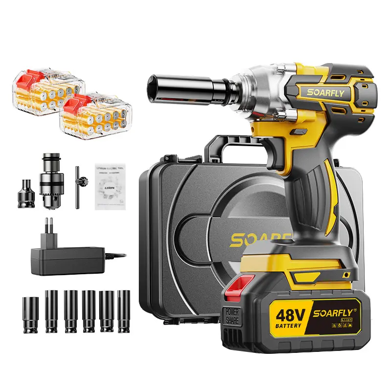 【SOARFLY】Chave de Impacto 3 em 1 - Kit Completo com 2 Baterias de 10 Células, 48Vf, 800Nm, Motor Brushless, Alta Performance (Impacto, Parafusadeira, Furadeira) — foto 11
