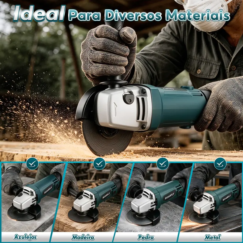 SOARFLY 6 Níveis de Velocidade Esmerilhadeira 950W 11000rpm 127V/220V--Amarela ou Azul, Corta metal, madeira, concreto. Protetor de disco punho auxiliar. — foto 6