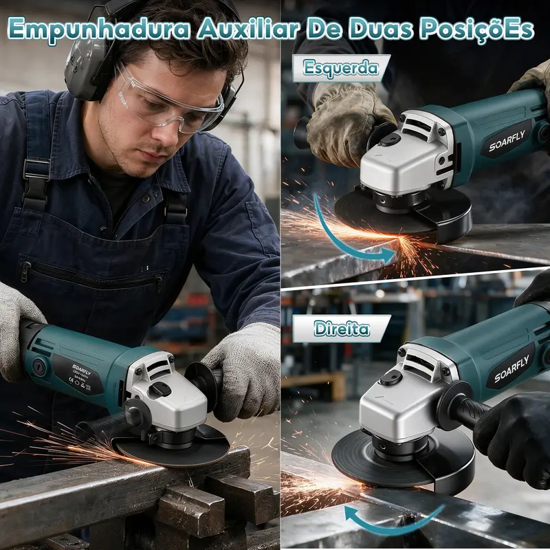 SOARFLY 6 Níveis de Velocidade Esmerilhadeira 950W 11000rpm 127V/220V--Amarela ou Azul, Corta metal, madeira, concreto. Protetor de disco punho auxiliar. — foto 9