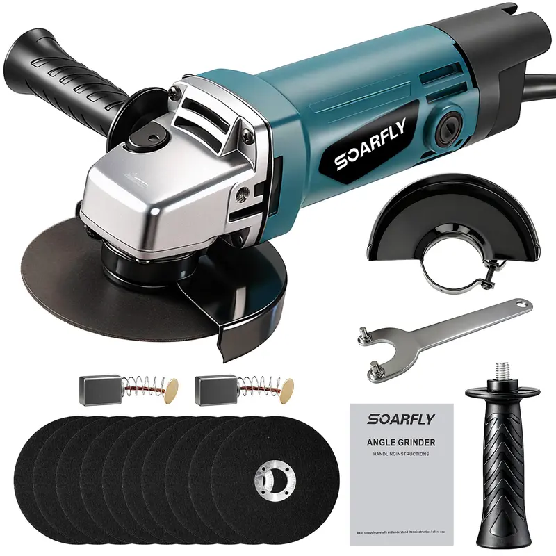 SOARFLY 6 Níveis de Velocidade Esmerilhadeira 950W 11000rpm 127V/220V--Amarela ou Azul, Corta metal, madeira, concreto. Protetor de disco punho auxiliar. — foto 11