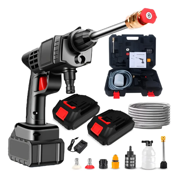 Lavadora Portátil de Alta Pressão com 2 Baterias Recarregável Lavajato Carros Motos Jardins Bivolt