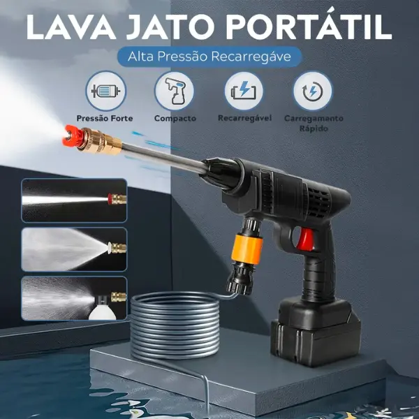 Lavadora Portátil de Alta Pressão com 2 Baterias Recarregável Lavajato Carros Motos Jardins Bivolt — foto 3