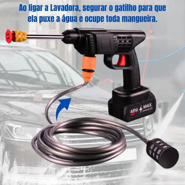 Lavadora Portátil de Alta Pressão com 2 Baterias Recarregável Lavajato Carros Motos Jardins Bivolt — foto 5