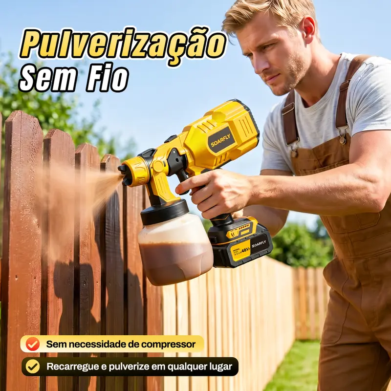 [SOARFLY] 800ml/1200ml Pistola de Pintura 48V com 2 Baterias - Pulverizador Portátil 850W, 32.000rpm, Bateria 5/10 Células, Fluxo até 1.000ml/min, Pulverizador Elétrico Amarelo/Vermelho — foto 4
