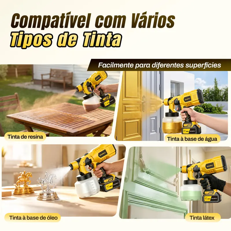 [SOARFLY] 800ml/1200ml Pistola de Pintura 48V com 2 Baterias - Pulverizador Portátil 850W, 32.000rpm, Bateria 5/10 Células, Fluxo até 1.000ml/min, Pulverizador Elétrico Amarelo/Vermelho — foto 9