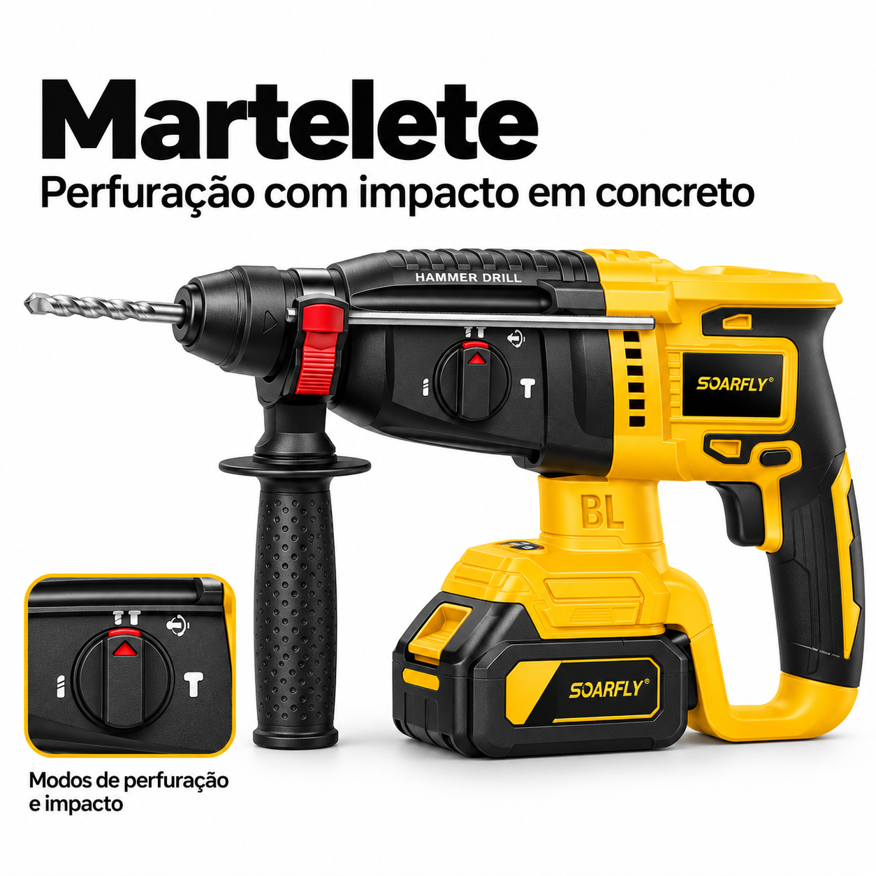 Kit Ferramentas 4 em 1 48Vf | Íon Lítio Baterias Sem Fio | Martelete + Esmerilhadeira + Furadeira + Chave de Impacto — foto 4